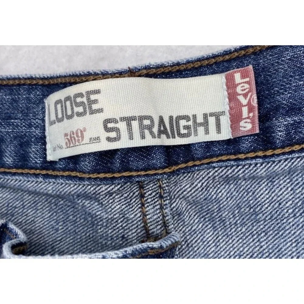Levi’s 569 Loose Straight Jeans Men W34 L30 Blue Denim Distressed Skate Street